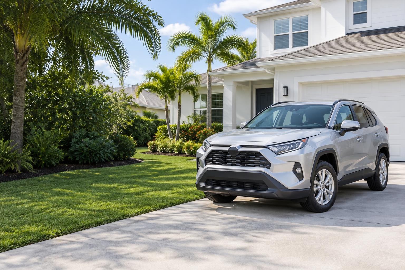 Silver car parked outside a Florida home